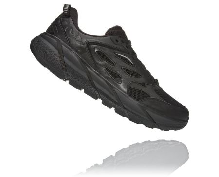 Hoka Clifton Leather Road - Tenis Corrida Estrada Mulher Pretas | PT-MbauLNd